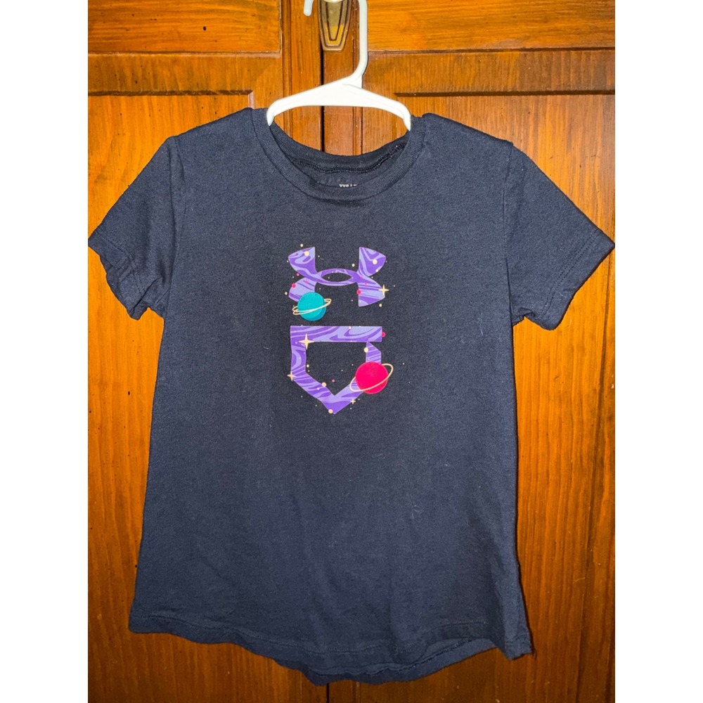 Under Armour Kids Navy Blue Space Galaxy Baseball Logo Graphic T-Shirt YXS